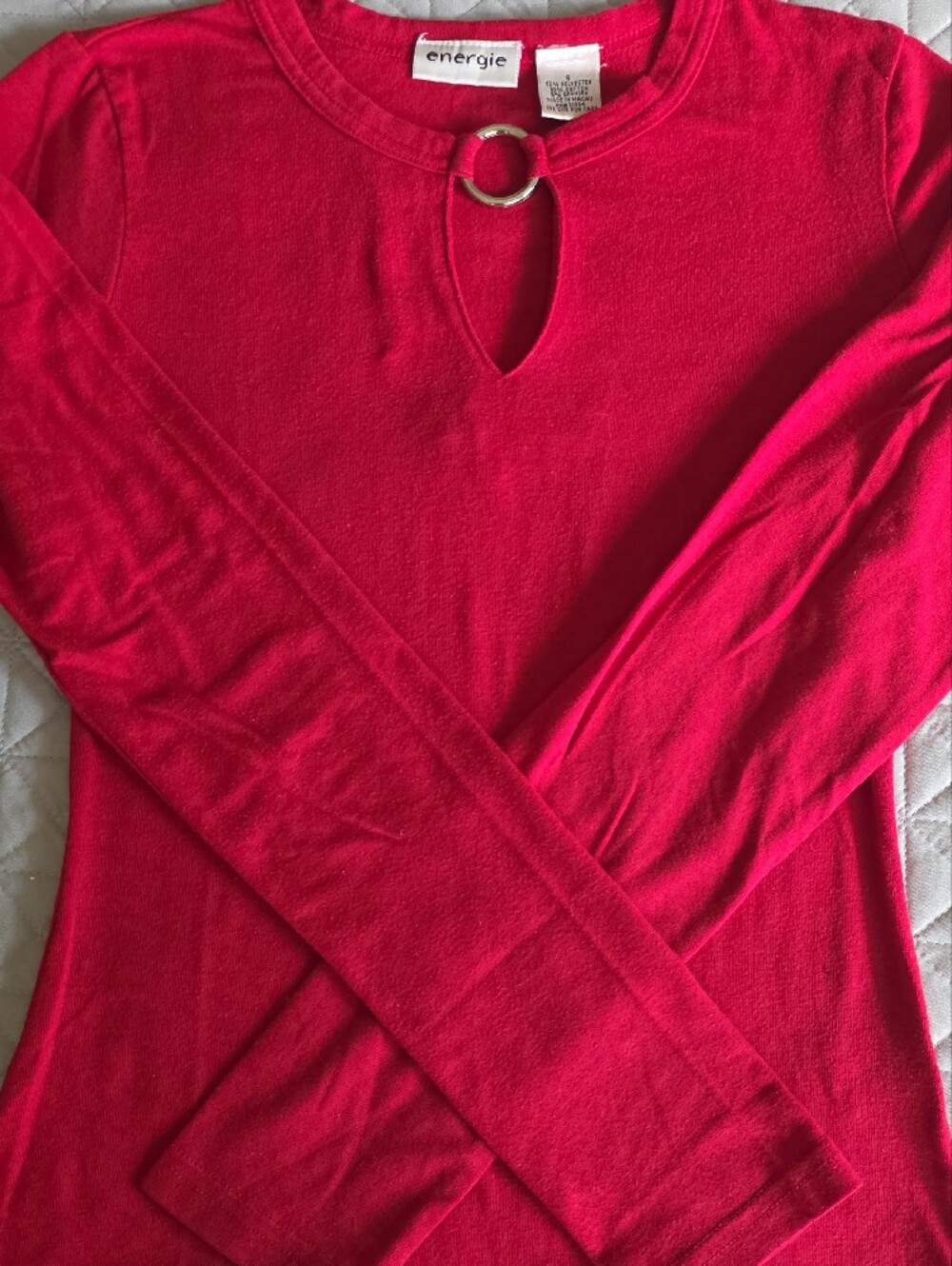 Energie Women's Bright Red Long Sleeve Top with O-Ring Keyhole